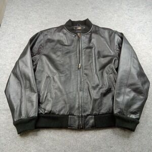 Power Trip Jacket Mens‎ XL Black Leather Bomber Zip Pockets Motorcycle Riding